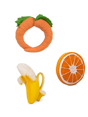 Set 3 jucării pentru dentiție, din cauciuc natural, Fructe&Legume Diversificare