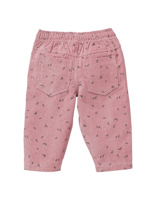 Pantaloni din bumbac organic reiat, roz prăfuit cu frunzulițe