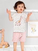 Tricou văratic pentru fetițe, cu model girafă, din bumbac organic