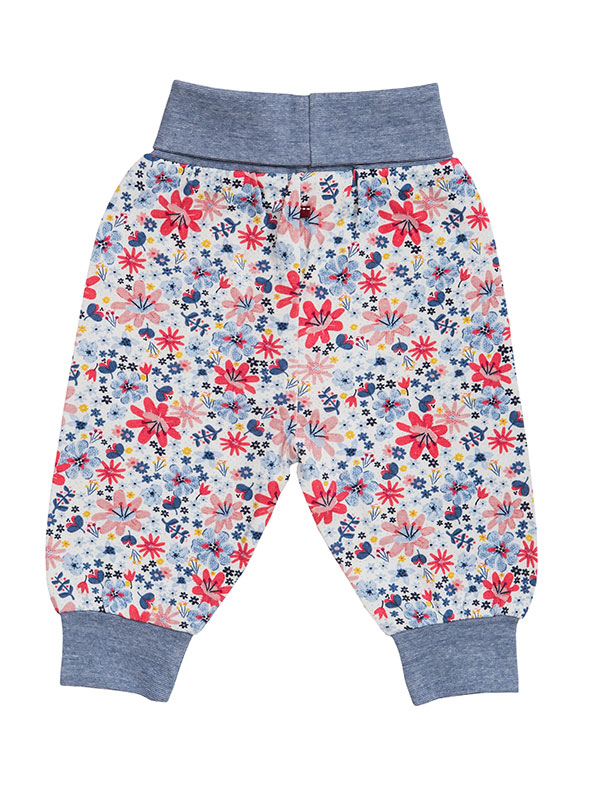 Pantaloni comozi, din bumbac organic, cu model câmp de flori