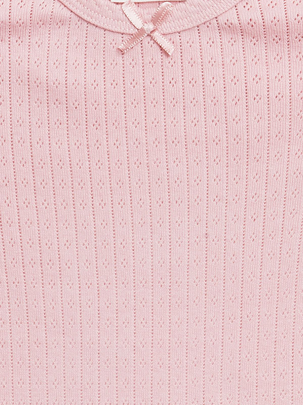 Body mânecă lungă roz, cu model pointelle